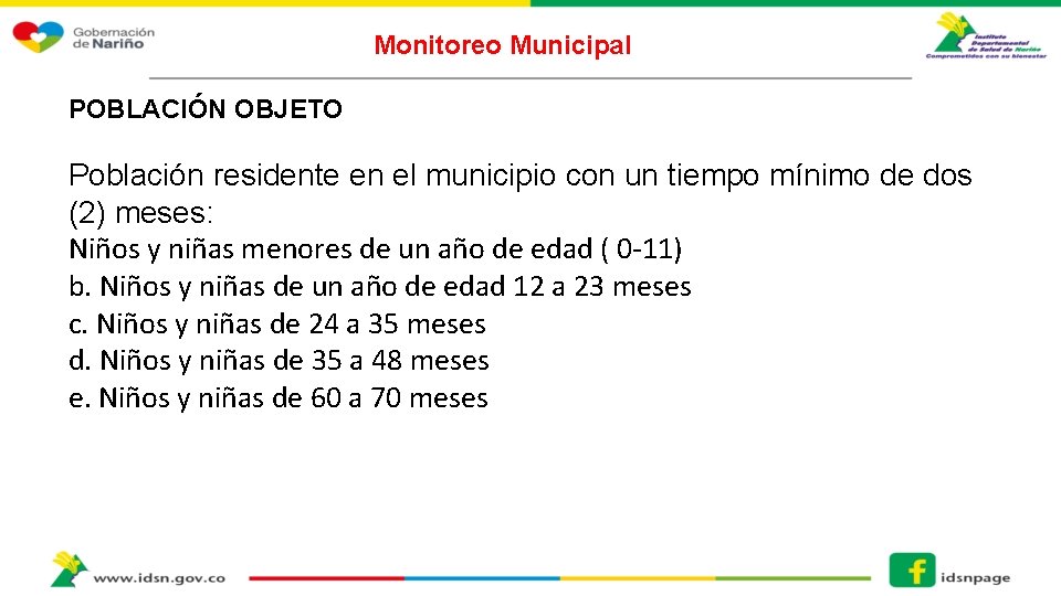 Monitoreo Municipal POBLACIÓN OBJETO Población residente en el municipio con un tiempo mínimo de