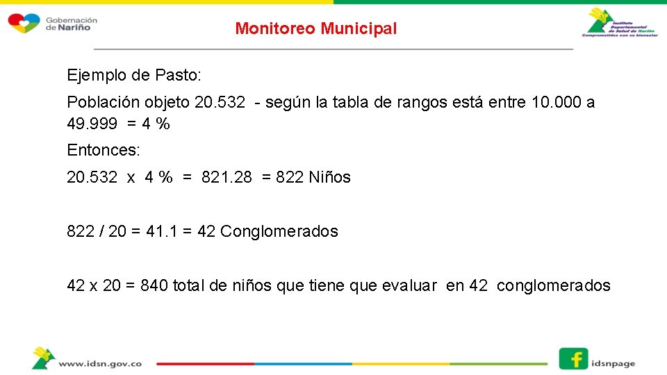 Monitoreo Municipal Ejemplo de Pasto: Población objeto 20. 532 - según la tabla de