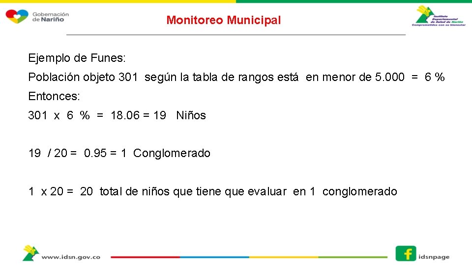 Monitoreo Municipal Ejemplo de Funes: Población objeto 301 según la tabla de rangos está