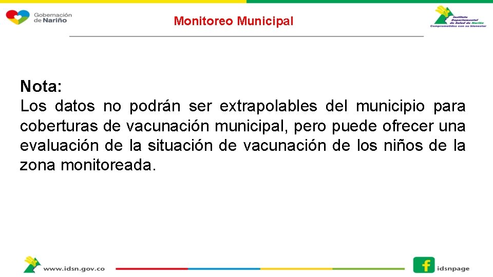 Monitoreo Municipal Nota: Los datos no podrán ser extrapolables del municipio para coberturas de