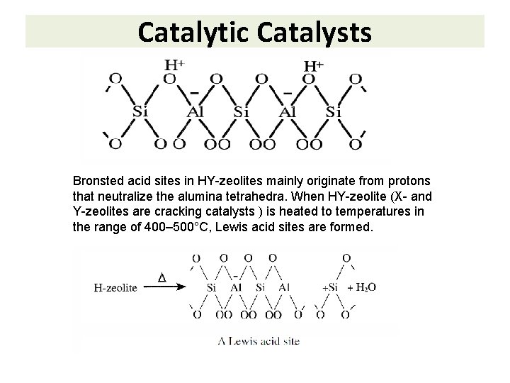 Catalytic Catalysts Bronsted acid sites in HY-zeolites mainly originate from protons that neutralize the