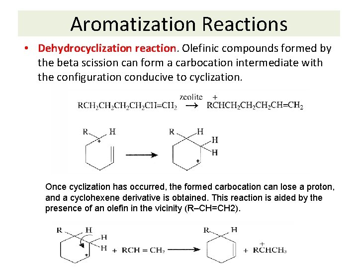 Aromatization Reactions • Dehydrocyclization reaction. Olefinic compounds formed by the beta scission can form