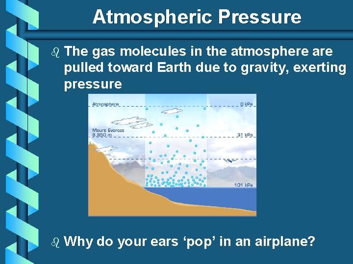 Atmospheric Pressure b The gas molecules in the atmosphere are pulled toward Earth due