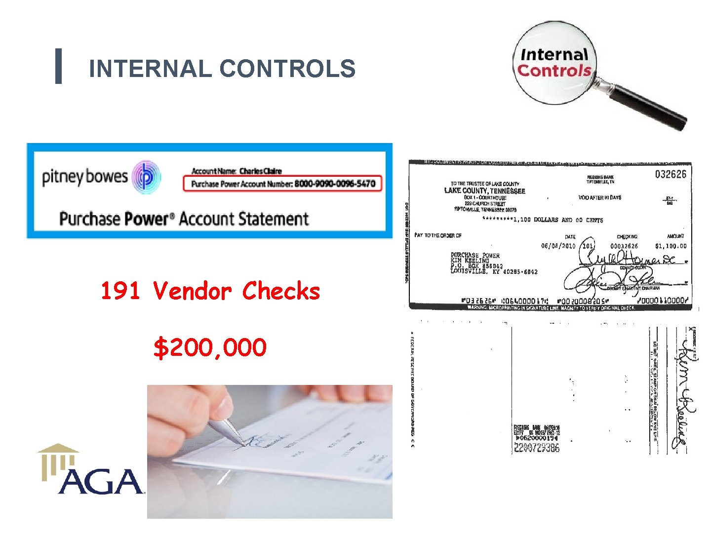 INTERNAL CONTROLS 191 Vendor Checks $200, 000 