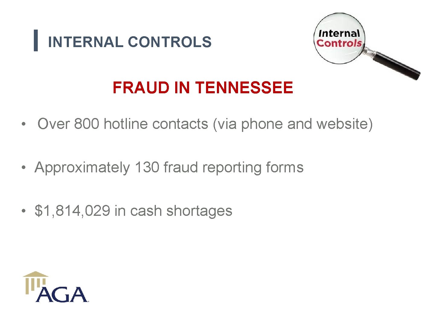 INTERNAL CONTROLS FRAUD IN TENNESSEE • Over 800 hotline contacts (via phone and website)