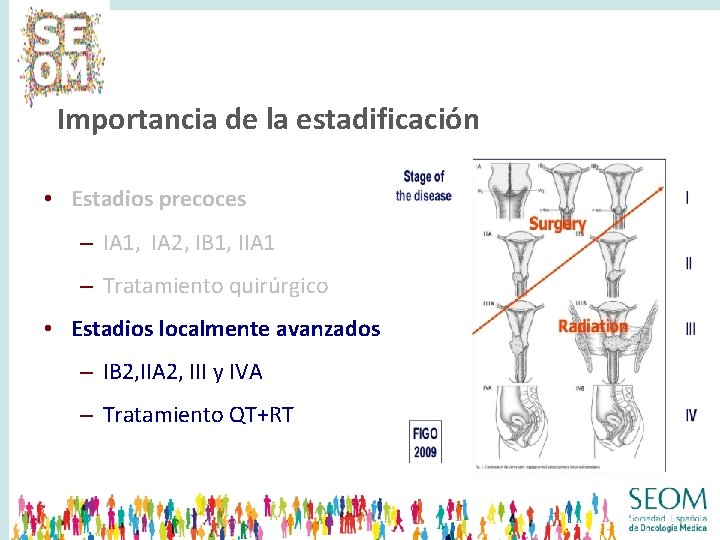 Importancia de la estadificación • Estadios precoces – IA 1, IA 2, IB 1,