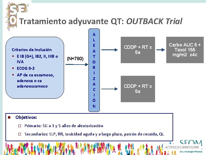 Tratamiento adyuvante QT: OUTBACK Trial Criterios de Inclusión • E IB (G+), IB 2,