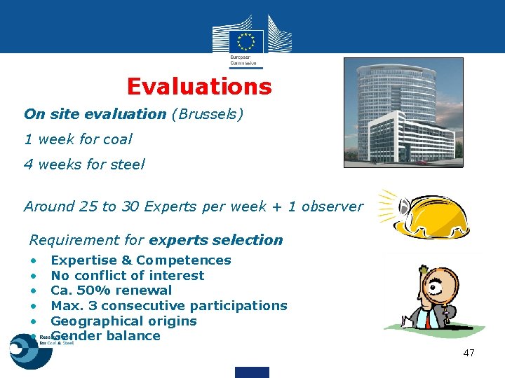 Evaluations • On site evaluation (Brussels) • 1 week for coal • 4 weeks