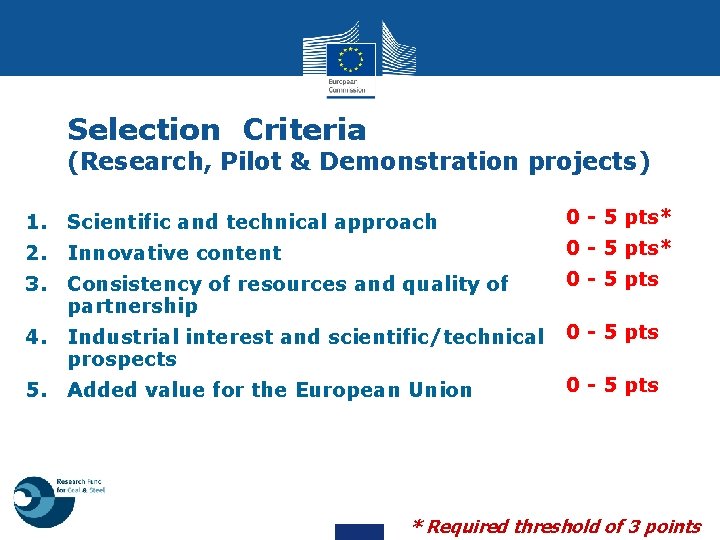 Selection Criteria (Research, Pilot & Demonstration projects) 1. Scientific and technical approach 0 -