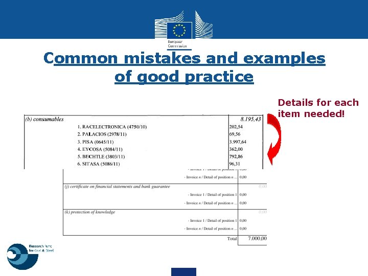 Common mistakes and examples of good practice Details for each item needed! 