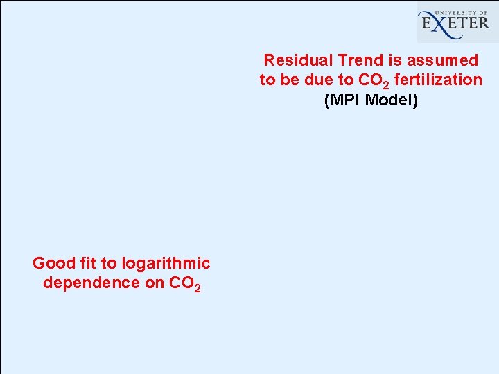 Residual Trend is assumed to be due to CO 2 fertilization (MPI Model) Good