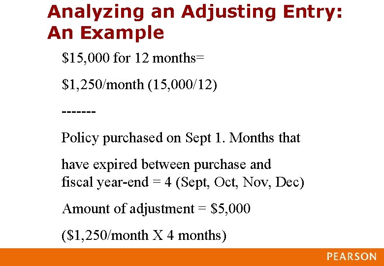 Analyzing an Adjusting Entry: An Example $15, 000 for 12 months= $1, 250/month (15,