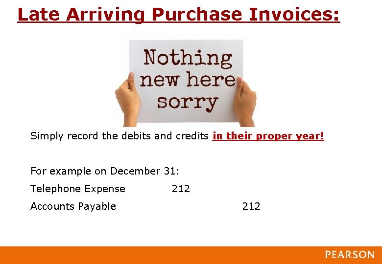 Late Arriving Purchase Invoices: Simply record the debits and credits in their proper year!