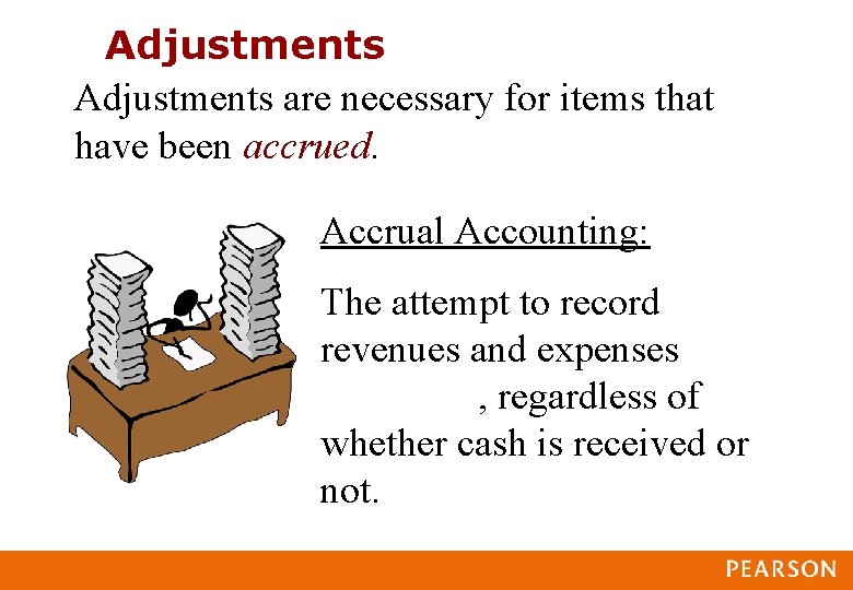 Adjustments are necessary for items that have been accrued. Accrual Accounting: The attempt to