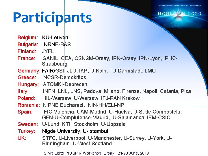 Participants Belgium: Bulgaria: Finland: France: KU-Leuven INRNE-BAS JYFL GANIL, CEA, CSNSM-Orsay, IPN-Lyon, IPHCStrasbourg Germany: