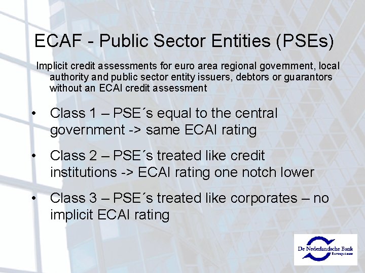 ECAF - Public Sector Entities (PSEs) Implicit credit assessments for euro area regional government,