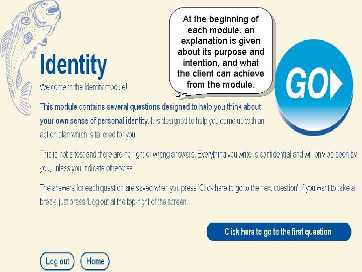At the beginning of each module, an explanation is given about its purpose and
