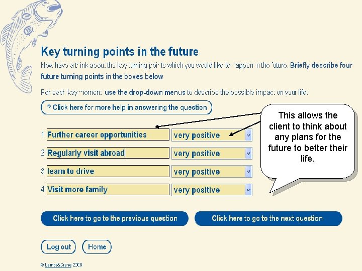 This allows the client to think about any plans for the future to better