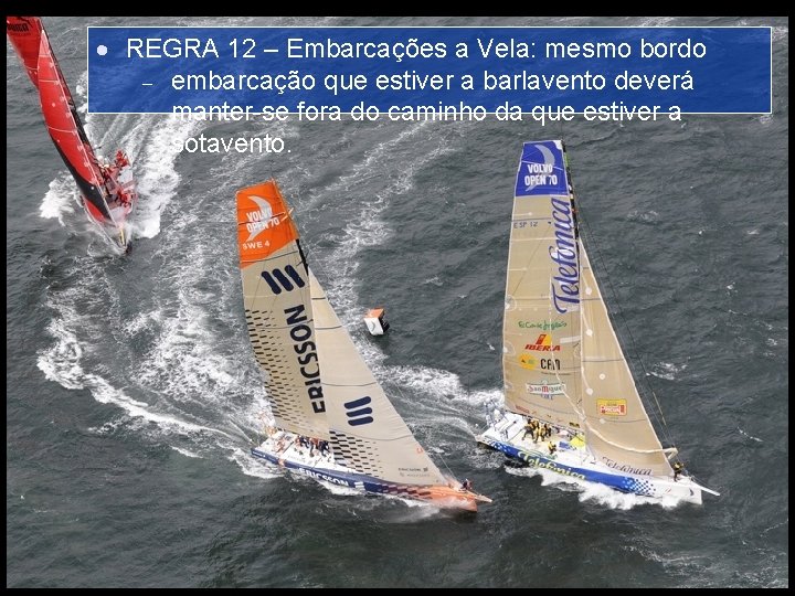 REGRA 12 – Embarcações a Vela: mesmo bordo embarcação que estiver a barlavento REGRA 12 – Embarcações a Vela: mesmo bordo embarcação que estiver a barlavento