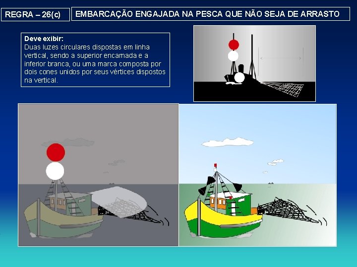 REGRA – 26(c) EMBARCAÇÃO ENGAJADA NA PESCA QUE NÃO SEJA DE ARRASTO Deve exibir: REGRA – 26(c) EMBARCAÇÃO ENGAJADA NA PESCA QUE NÃO SEJA DE ARRASTO Deve exibir: