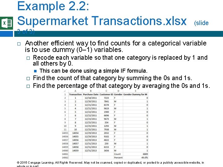 Example 2. 2: Supermarket Transactions. xlsx (slide 3 of 3) Another efficient way to