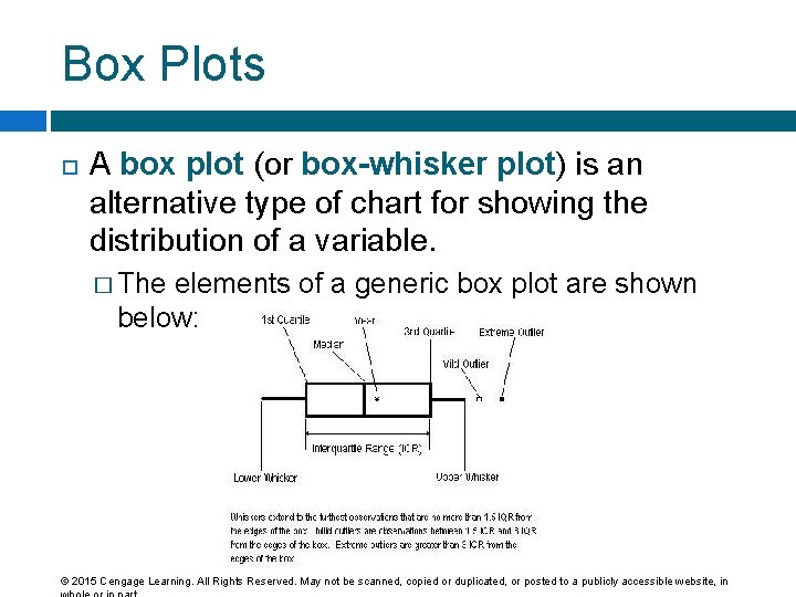 Box Plots A box plot (or box-whisker plot) is an alternative type of chart