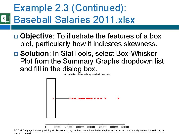 Example 2. 3 (Continued): Baseball Salaries 2011. xlsx Objective: To illustrate the features of