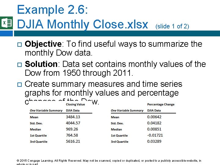 Example 2. 6: DJIA Monthly Close. xlsx (slide 1 of 2) Objective: To find
