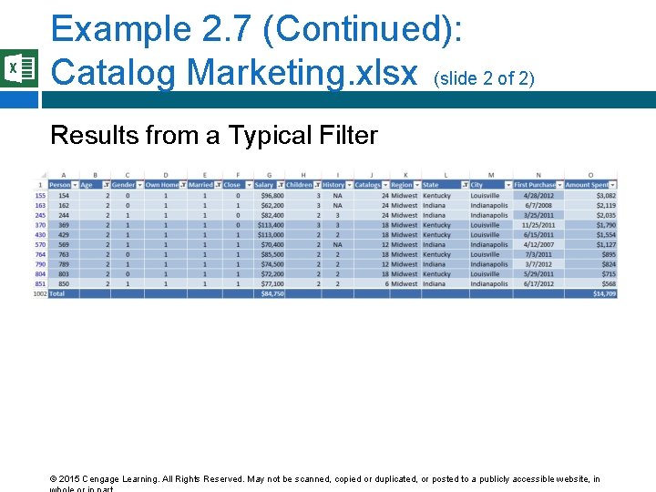 Example 2. 7 (Continued): Catalog Marketing. xlsx (slide 2 of 2) Results from a