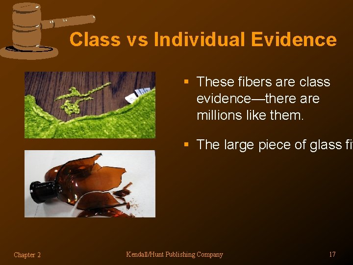 Class vs Individual Evidence § These fibers are class evidence—there are millions like them.