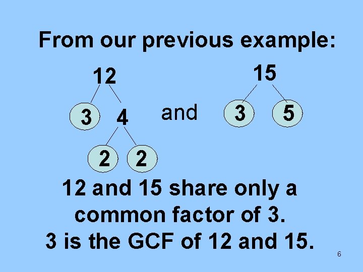 From our previous example: 15 12 3 4 and 3 5 2 2 12