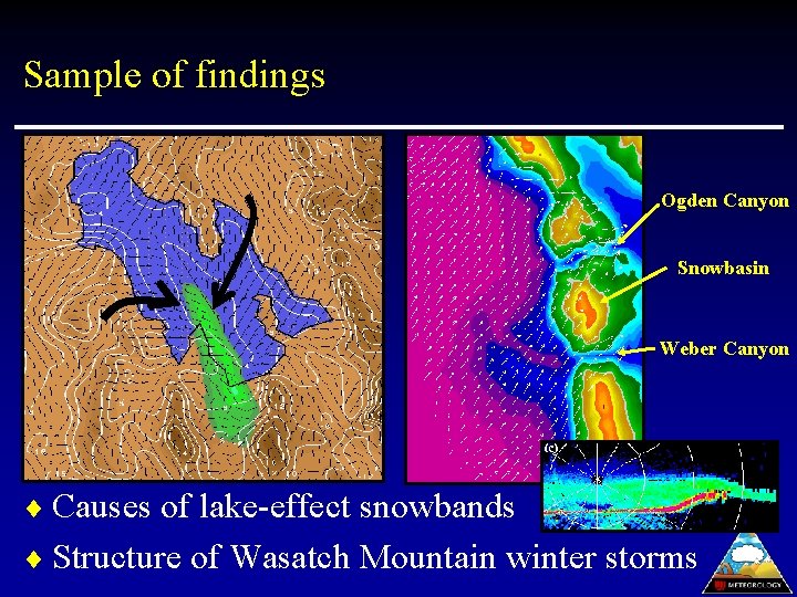 Sample of findings Ogden Canyon Snowbasin Weber Canyon ¨ Causes of lake-effect snowbands ¨