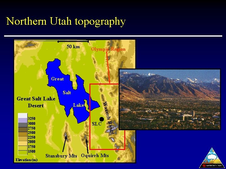 Northern Utah topography 50 km Olympic Region Great Salt SLC ange Elevation (m) Lake