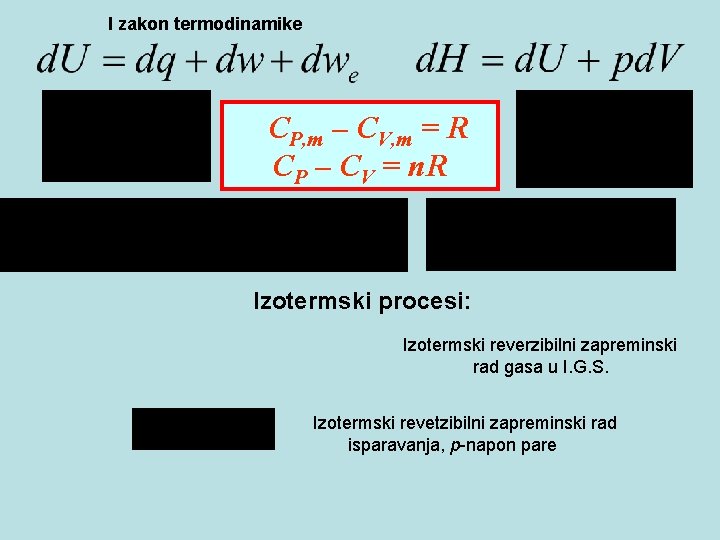 I zakon termodinamike CP, m – CV, m = R CP – CV =