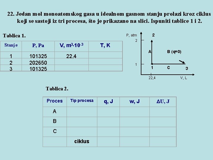 22. Jedan mol monoatomskog gasa u idealnom gasnom stanju prolazi kroz ciklus koji se 22. Jedan mol monoatomskog gasa u idealnom gasnom stanju prolazi kroz ciklus koji se