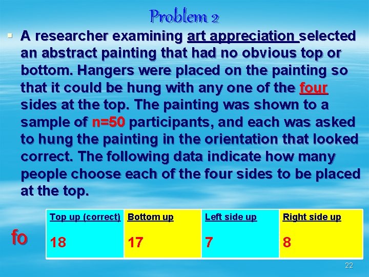 Problem 2 § A researcher examining art appreciation selected an abstract painting that had