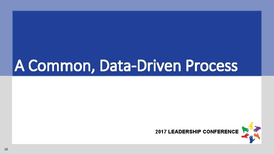 A Common, Data-Driven Process 2017 LEADERSHIP CONFERENCE 16 