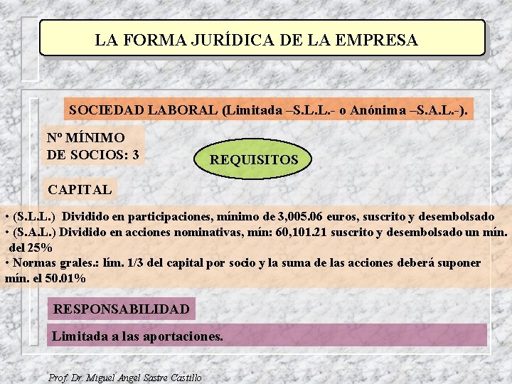 LA FORMA JURÍDICA DE LA EMPRESA SOCIEDAD LABORAL (Limitada –S. L. L. - o