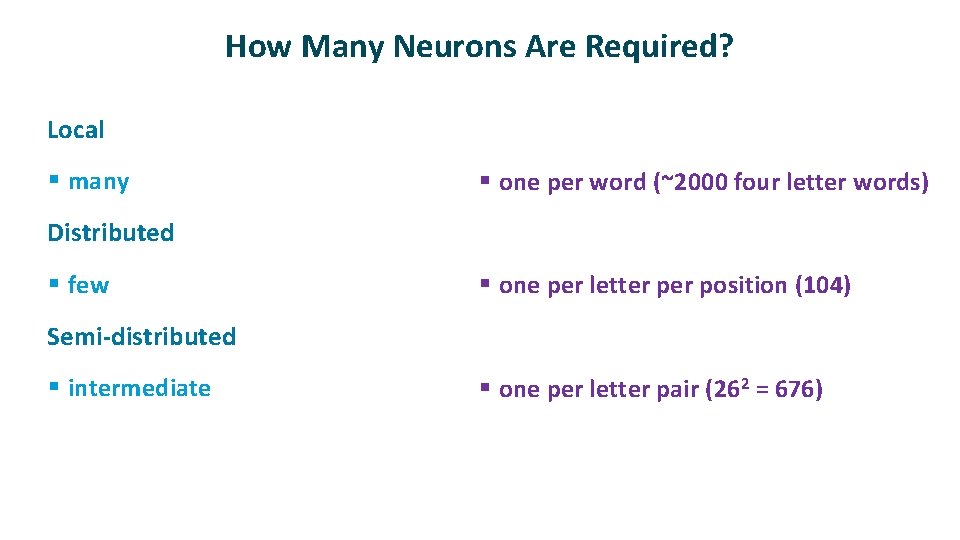 How Many Neurons Are Required? ü Local § many ü § one per word