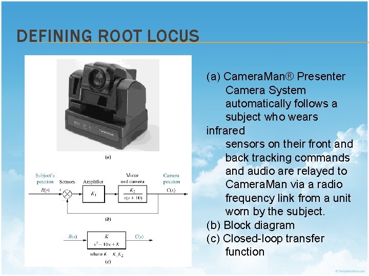 DEFINING ROOT LOCUS (a) Camera. Man® Presenter Camera System automatically follows a subject who