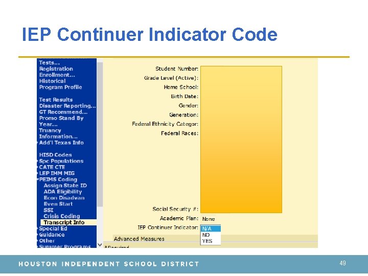 IEP Continuer Indicator Code 49 