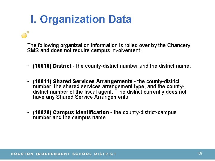I. Organization Data The following organization information is rolled over by the Chancery I. Organization Data The following organization information is rolled over by the Chancery