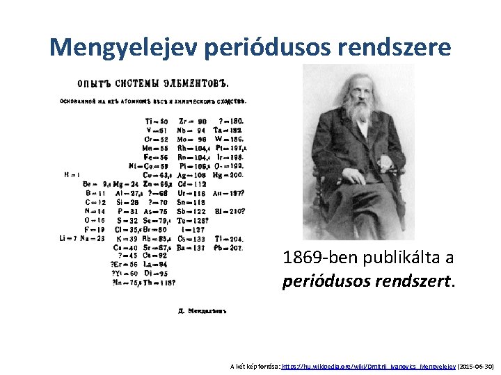 Mengyelejev periódusos rendszere 1869 -ben publikálta a periódusos rendszert. A két kép forrása: https:
