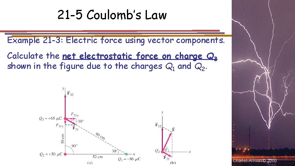 21 -5 Coulomb’s Law Example 21 -3: Electric force using vector components. Calculate the