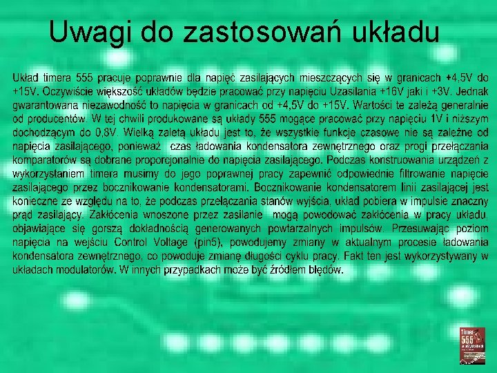 Uwagi do zastosowań układu 