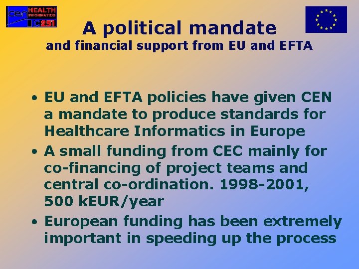 A political mandate and financial support from EU and EFTA • EU and EFTA