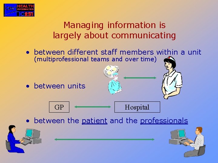 Managing information is largely about communicating • between different staff members within a unit