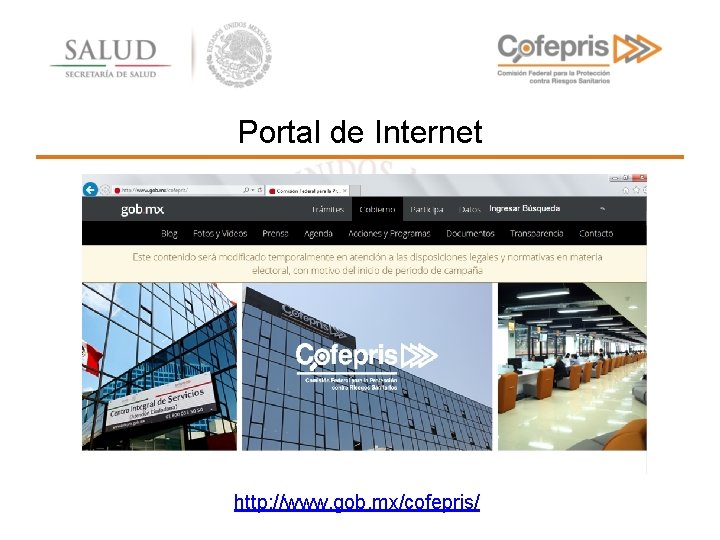 Portal de Internet http: //www. gob. mx/cofepris/ 