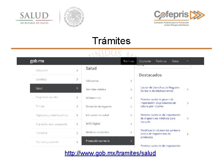 Trámites http: //www. gob. mx/tramites/salud 
