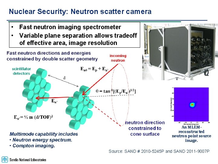 Nuclear Security: Neutron scatter camera • Fast neutron imaging spectrometer • Variable plane separation
